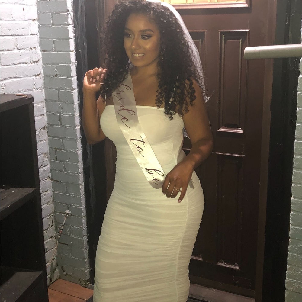 Naked Wardrobe White Ruched Bodycon Dress - Bridal Ready